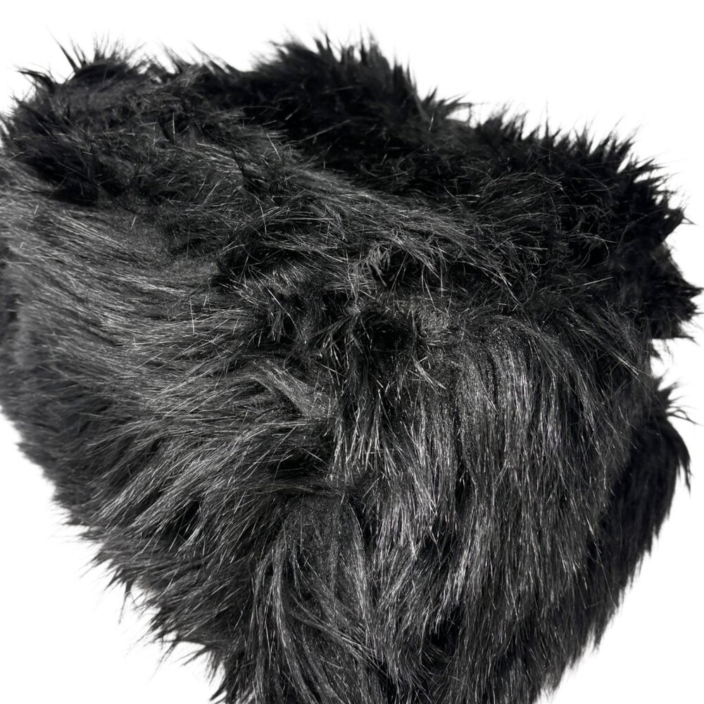 PRADA Vintage Faux Fur Fabric Tote Bag Black Silver Charm Triangle Logo [106226] - Picture 8 of 15